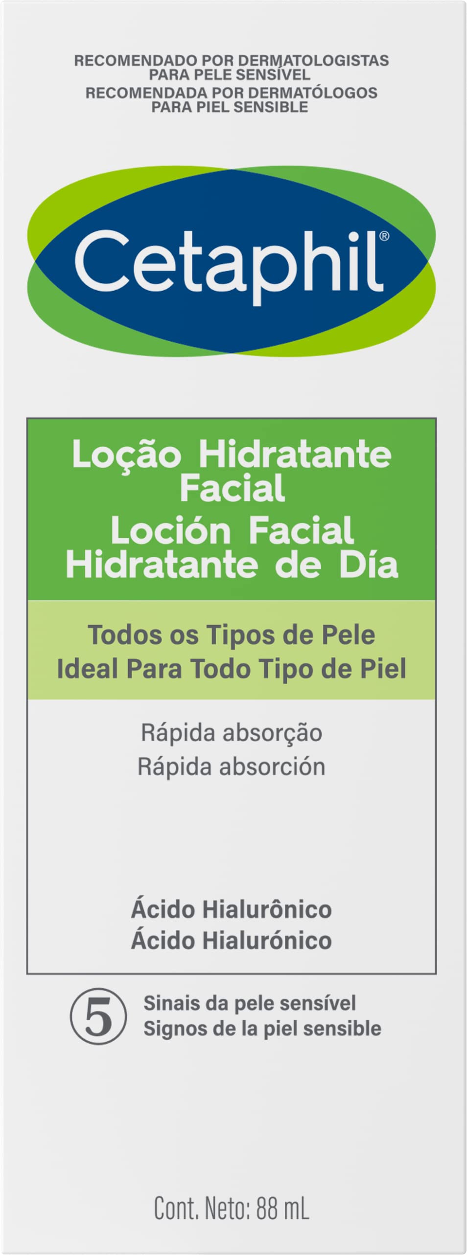 CETAPHIL Loción Facial Hidratante de Día con Ácido Hialurónico 1 pz 88 ml Hidrata con Ácido Hialurónico Recomendada por Dermatólogos para Piel Sensible