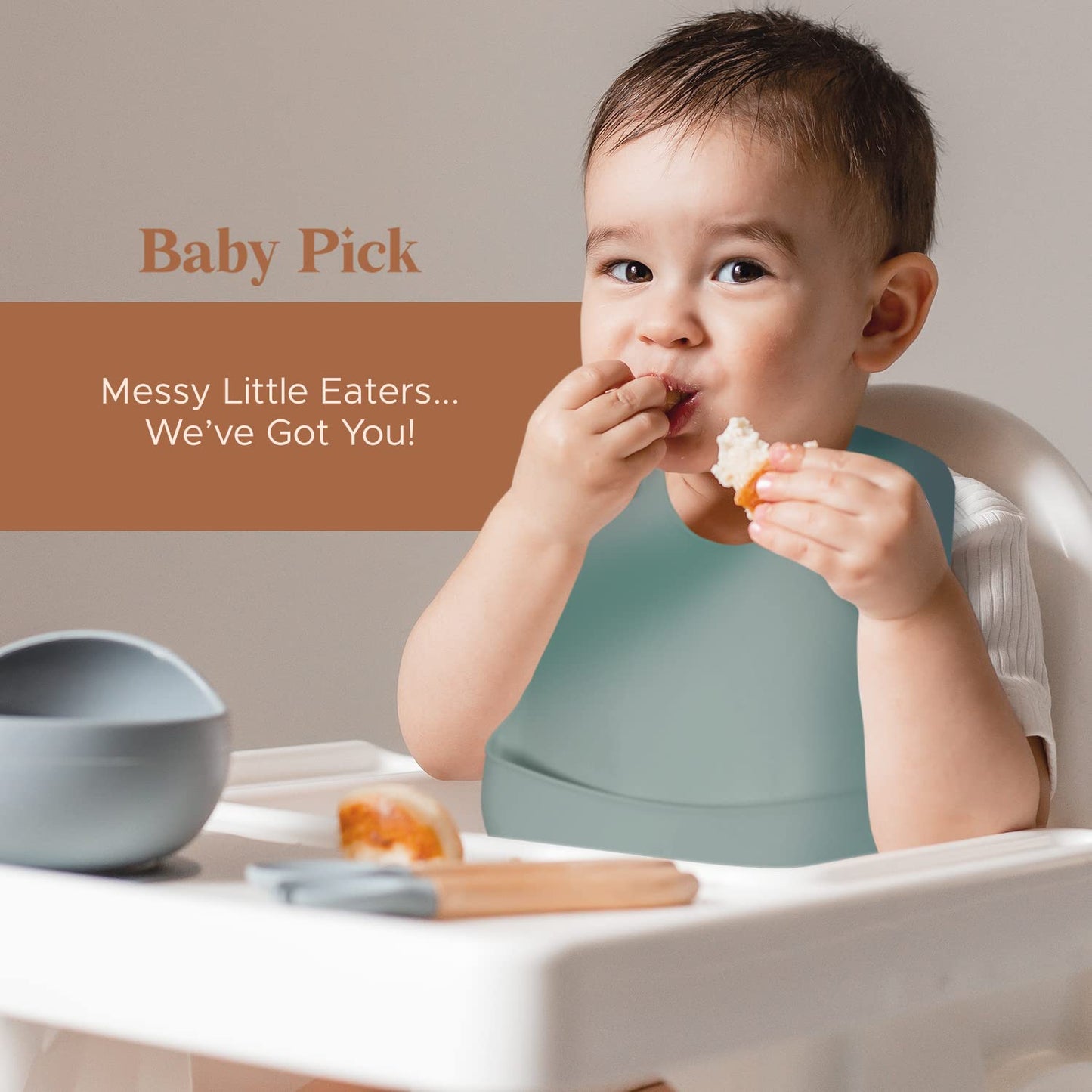 Baberos de silicona para bebés, sin BPA, impermeable, con bolsillo, apto para lavaplatos, con colector de alimentos (gris x 2)