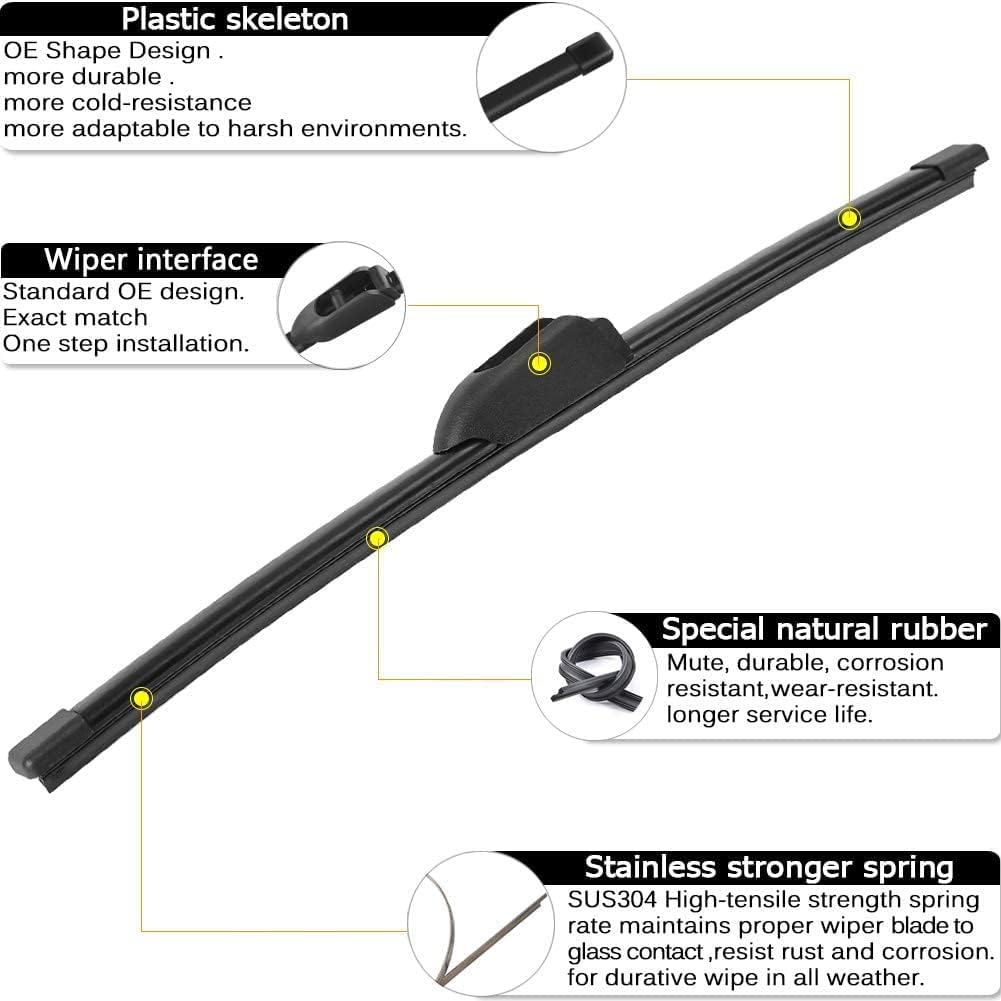 AUTOBOO - Limpiaparabrisas de 61 cm + 51 cm con limpiaparabrisas trasero de 25.4 cm de repuesto para vehículos (paquete de 3)