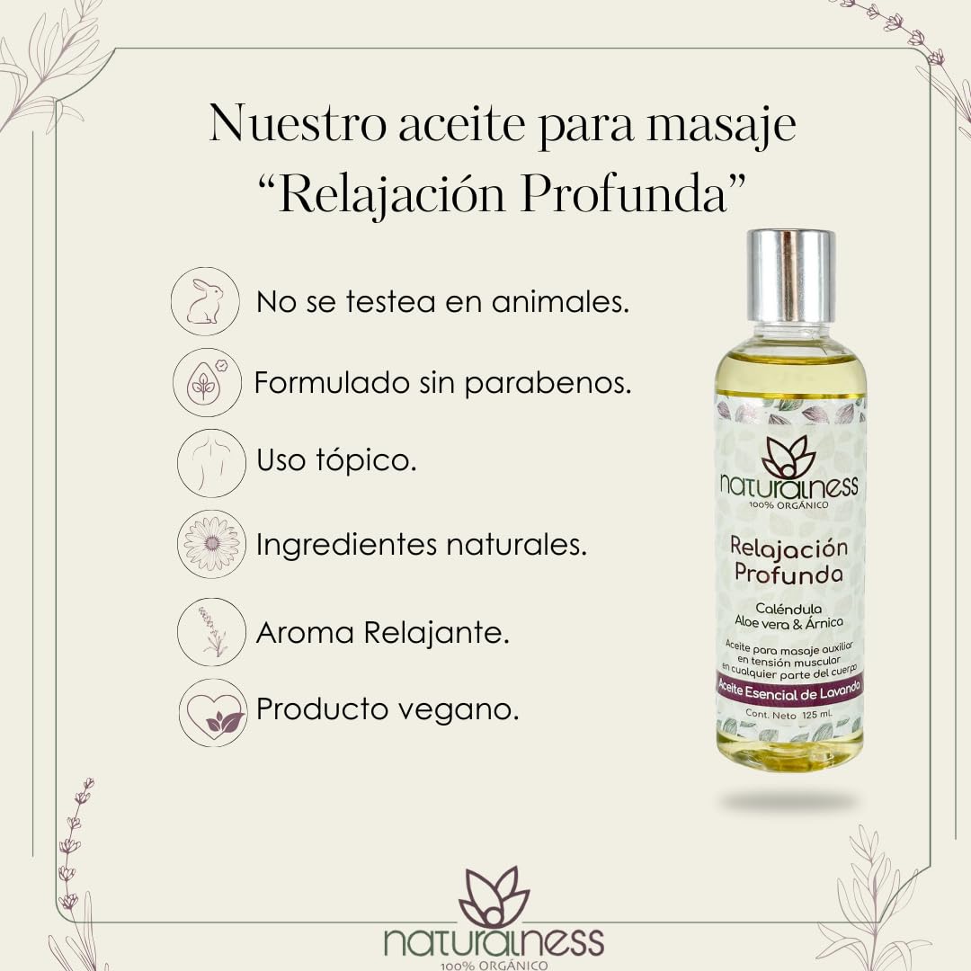 Aceite para Masaje Naturalness Relajación Profunda 125 ml a Base de Extractos Herbales y Aceites Esenciales Naturales