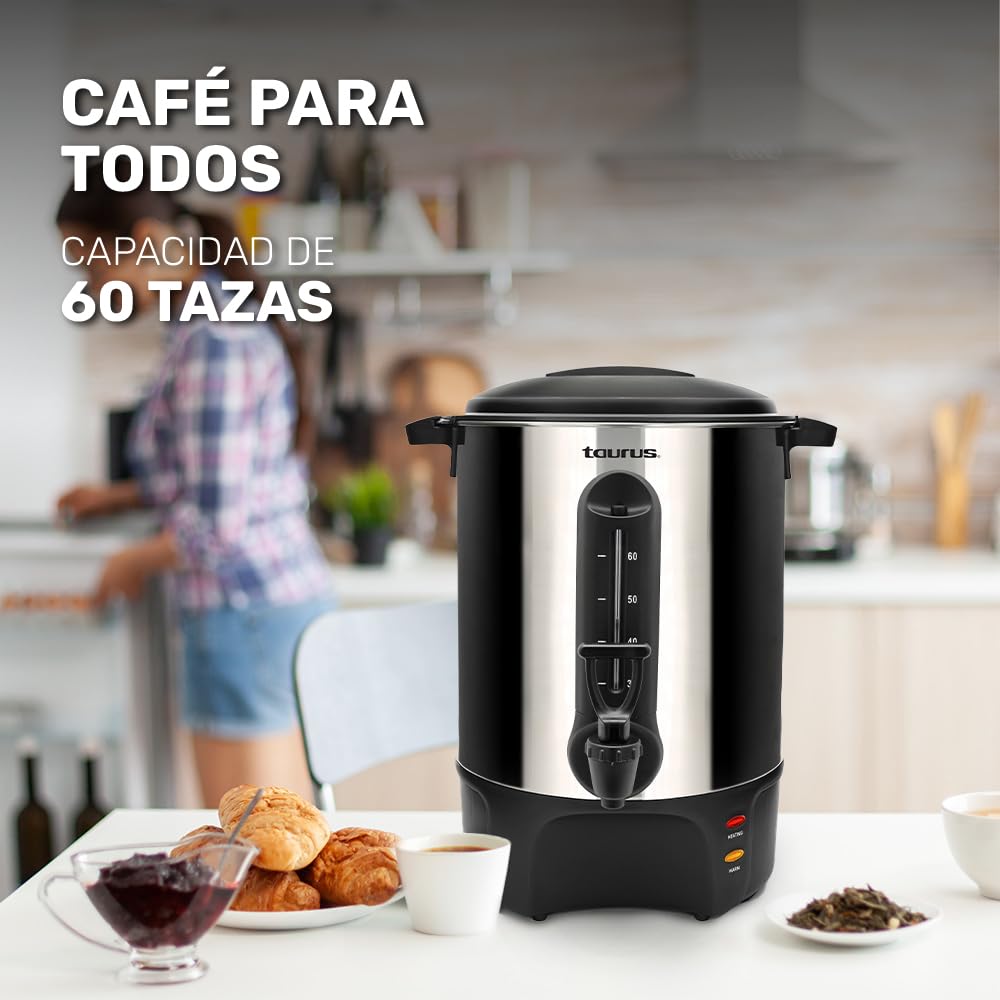Cafetera Percoladora Taurus Acero Inoxidable 60 Tazas con Indicadores Luminosos