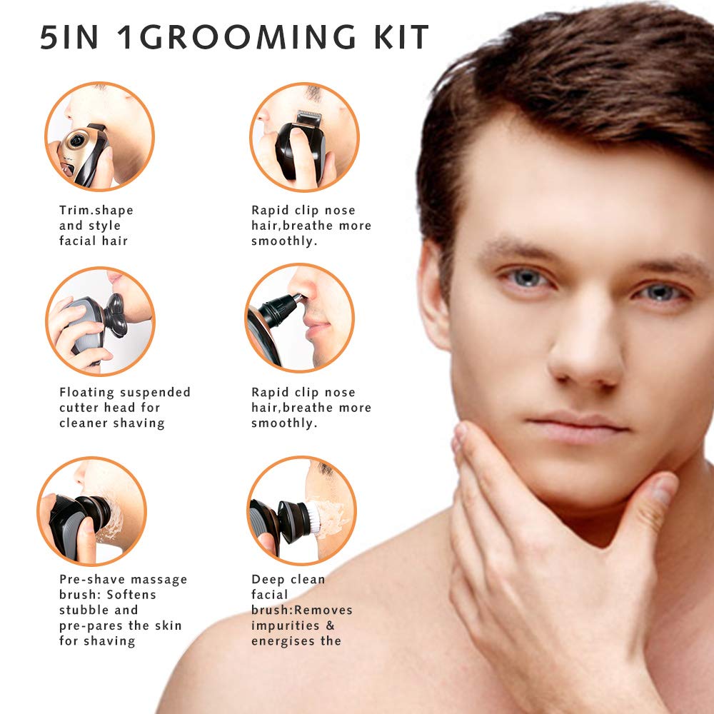 Afeitadora Eléctrica Hombre,Afeitadora Eléctrica 5 en 1 Para Hombres,Afeitadoras de Cabeza Flotante 4D para Hombres Calvos,Kit de Aseo Inalámbrico Skull Shaver 5 Head con IPX7 Impermeable,para Barba