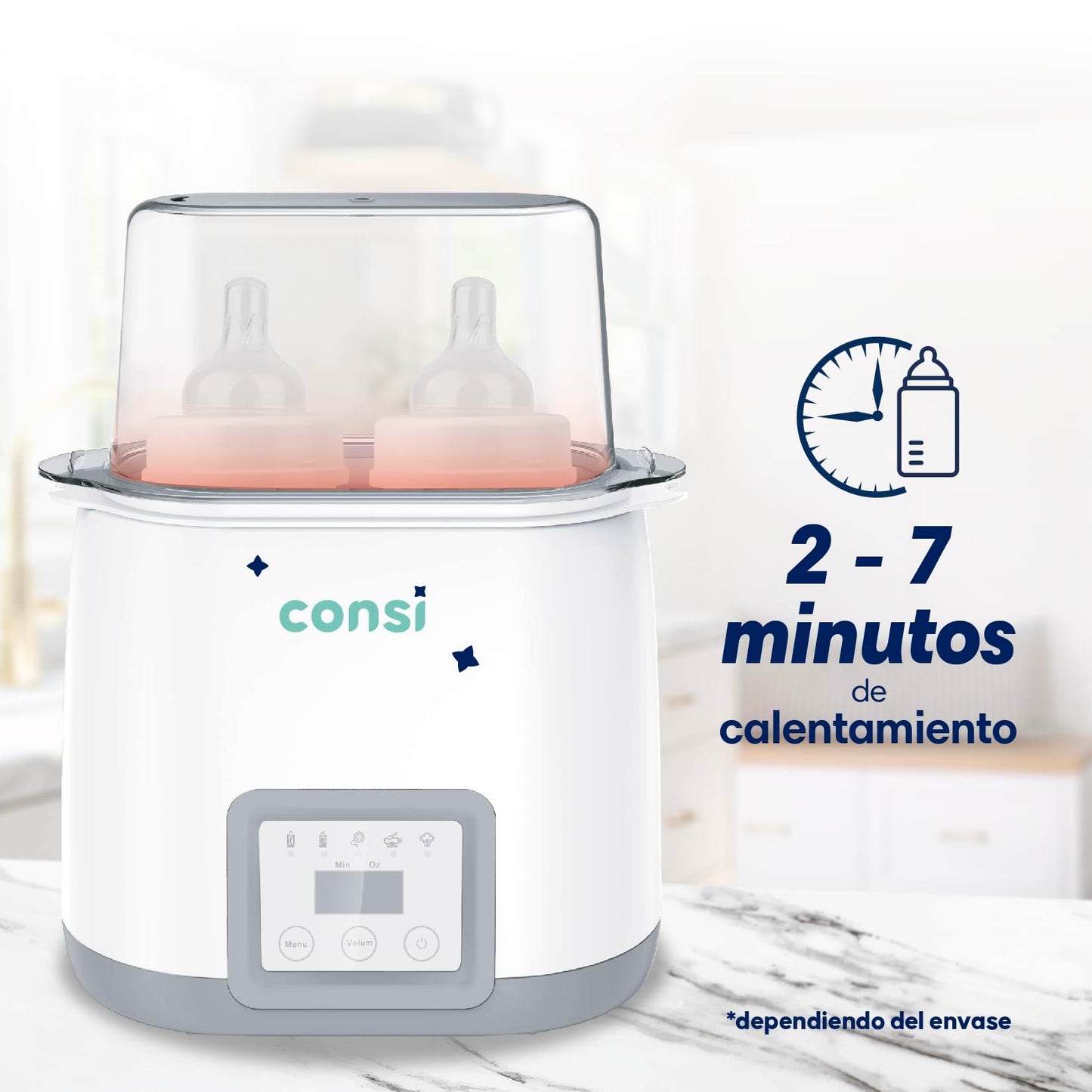 Consi Calentador y Esterilizador para 2 Biberones 5 en 1, Calentamiento Rápido, con Temporizador, Libre de BPA, calentador biberones, calentador de mamilas, biberones, calentador de leche | CMD01