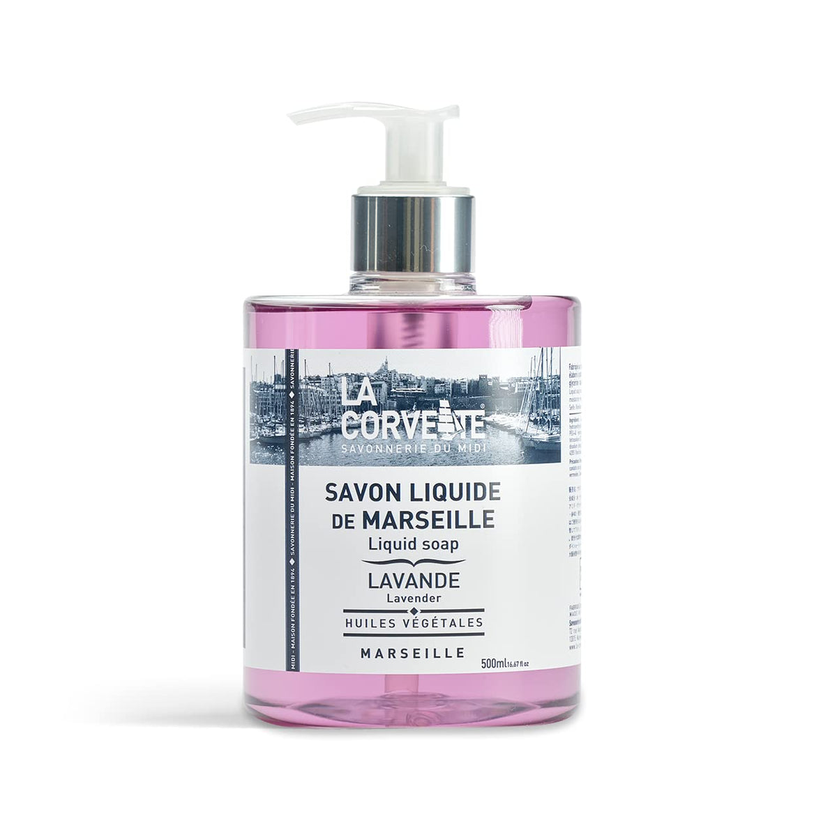 La Corvette | Jabón Liquido para Manos de Lavanda con Dispensador, Hecho en Marsella 100% de Aceites Vegetales Puros, Sin Parabenos, 500 ml