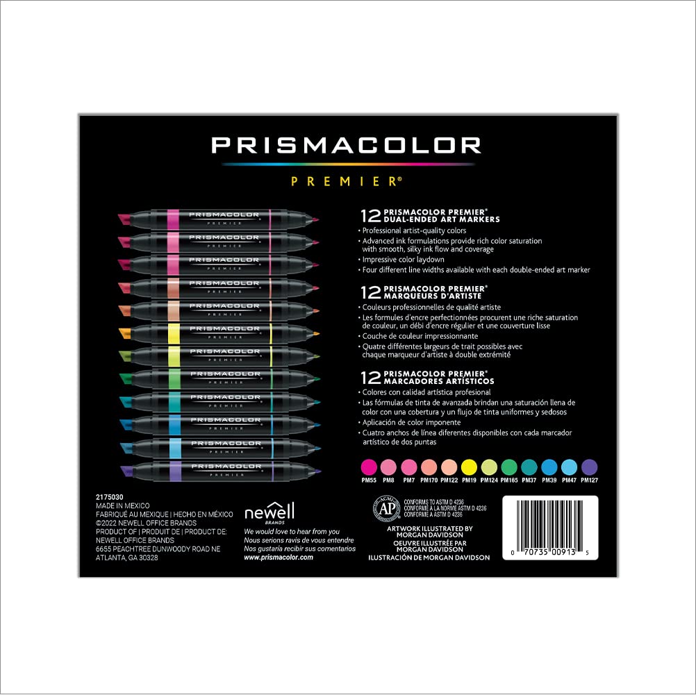 Prismacolor Premier - Marcadores artísticos de doble extremo, punta de cincel y punta fina, colores hiper brillantes, color adulto, 12 unidades