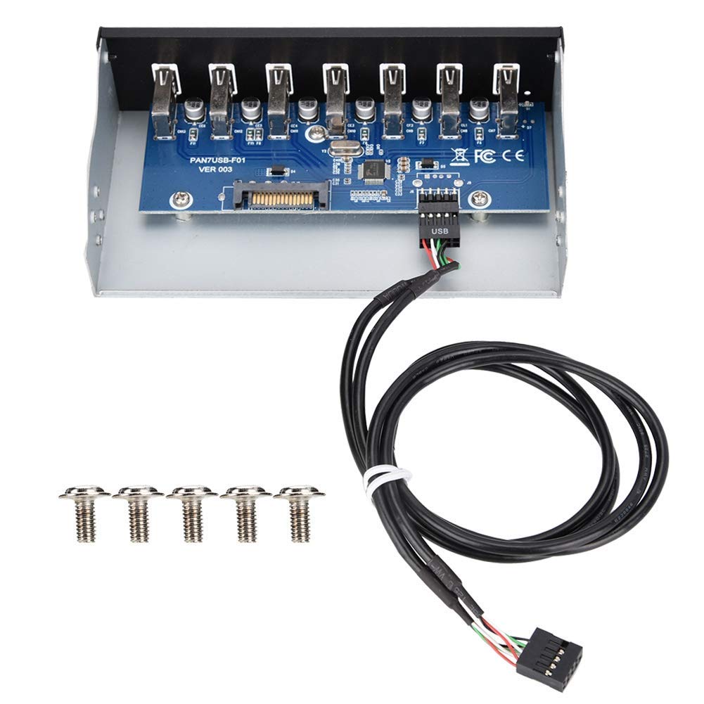 Fosa Unidad óptica del Panel Frontal, concentrador USB del Panel Frontal USB2.0 de 7 Puertos |9pin |Transmisión de Datos sin pérdida para Caja de computadora de 5.25 '