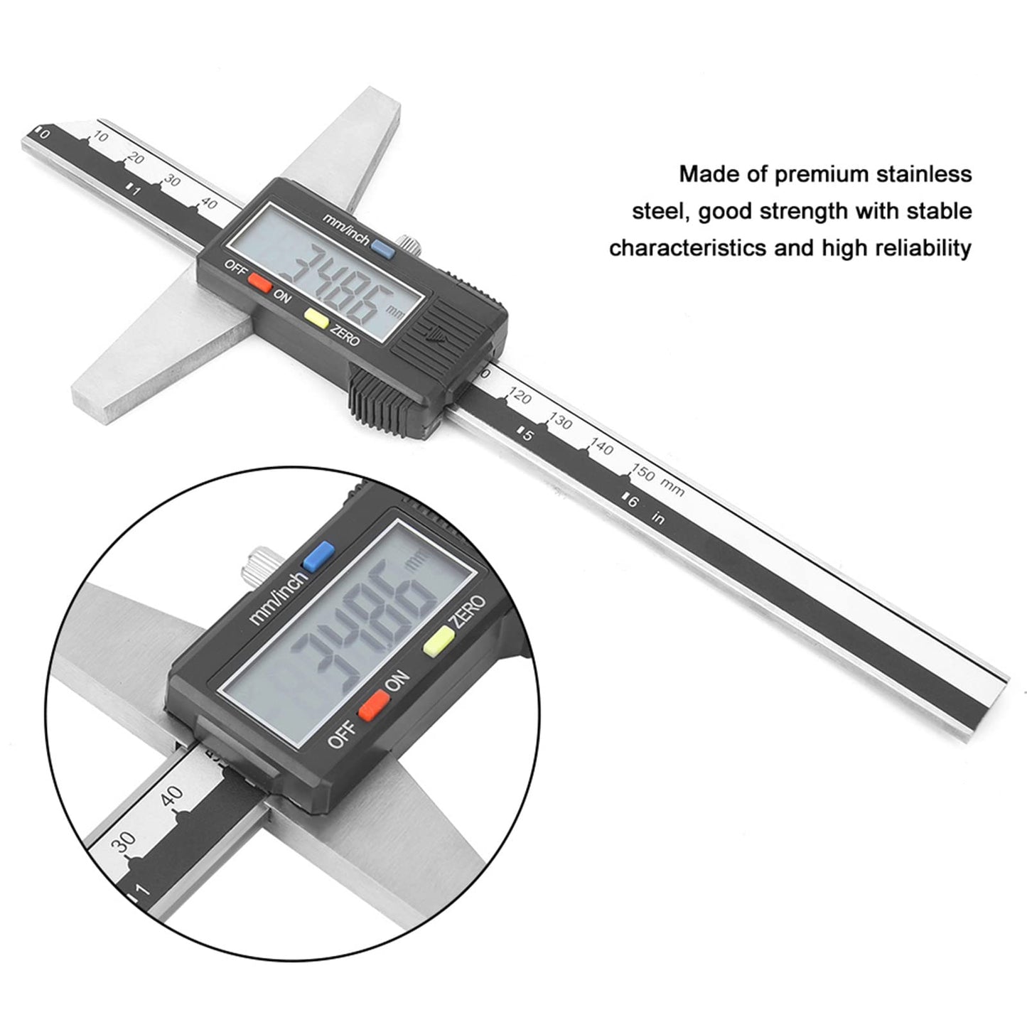 Calibrador Vernier de Profundidad Digital, Herramienta de Medición, Acero Inoxidable de Alta Precisión, 0-150mm, 0,01mm