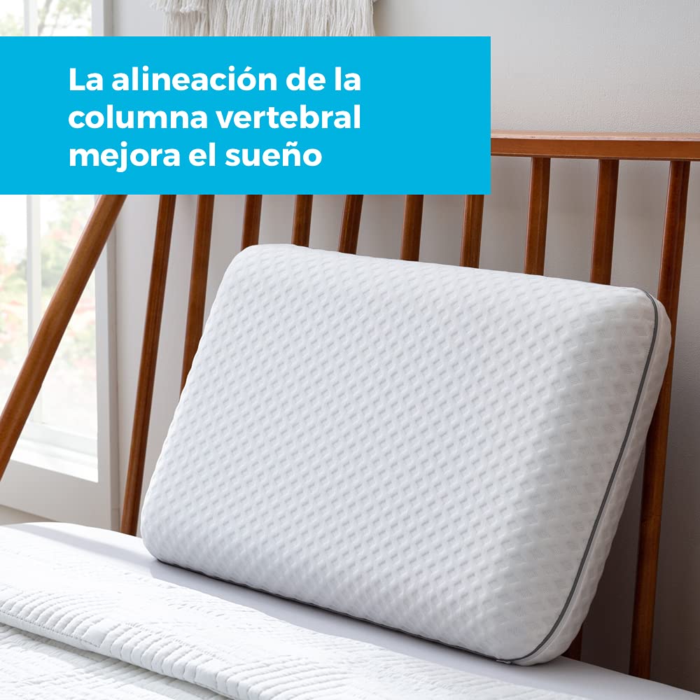 Linenspa - Almohada de Memory Foam con Carbón de Bambú - Hipoalergénica - Funda Lavable - Diseño Ventilado y Antibacterial - Ideal para Dormir de Lado, Boca Arriba o Boca Abajo - Tamaño Estándar