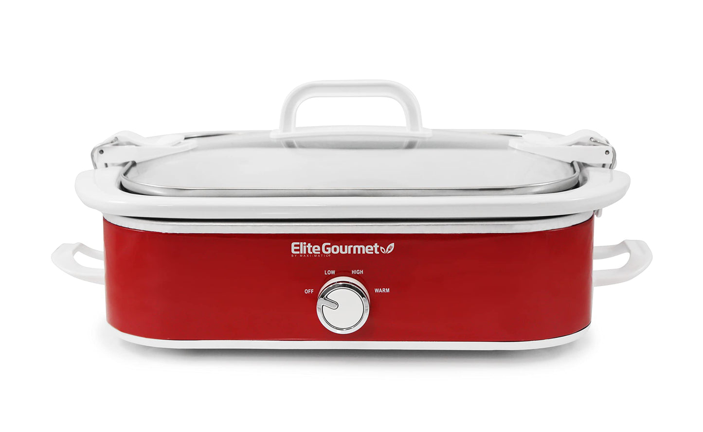Elite Gourmet MST-5240 Slow Cooker, Locking, Adjustable Temp, Keep Warm Dishwasher-Safe Glass Lid & Casserole Dish, 3.5QtCapacity, 3.5Qt Capacity, Red