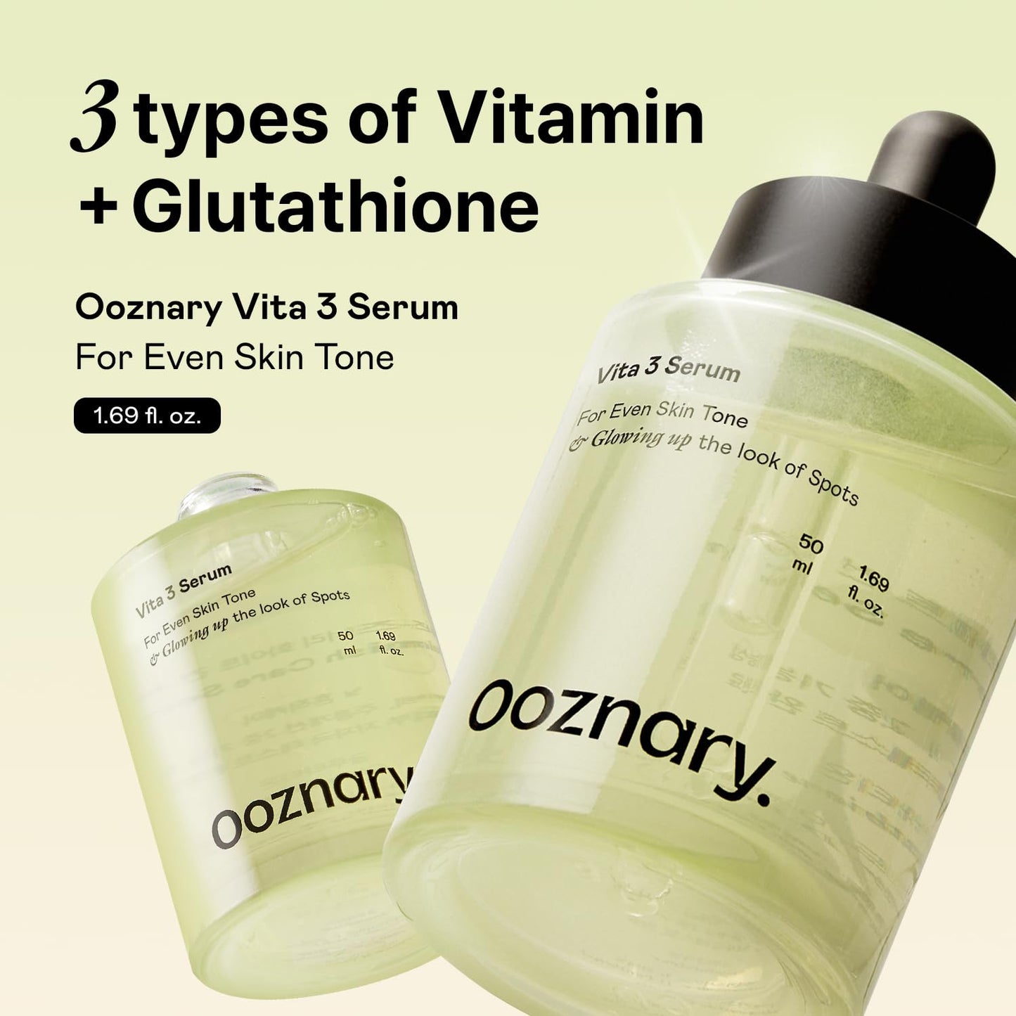 OOZNARY- Triple poder vitamínico: combina niacinamida (vitamina B3), vitamina C y glutatión para nutrir, proteger y mejorar la luminosidad de la piel.