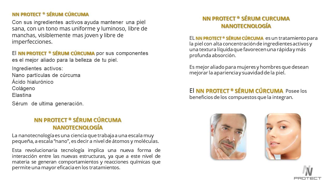 NN PROTECT | Serum con extracto de cúrcuma + Ácido hialuronico puro al 1.5% + colágeno + elastina 30 ml