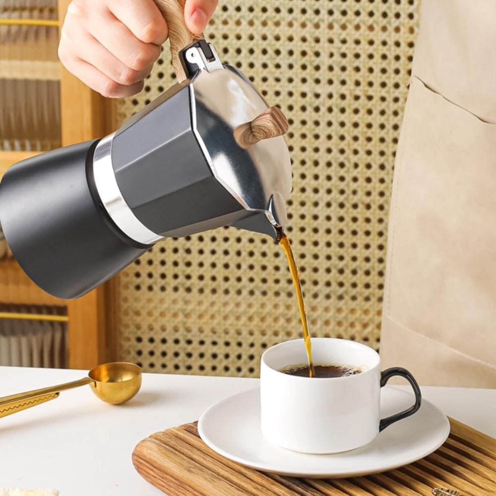 300ml Cafetera Italiana Moka Espresso, Cafetera Espresso de Aluminio para Café Moka Pot Portatil para Estufa Oficina Restaurante y Camping