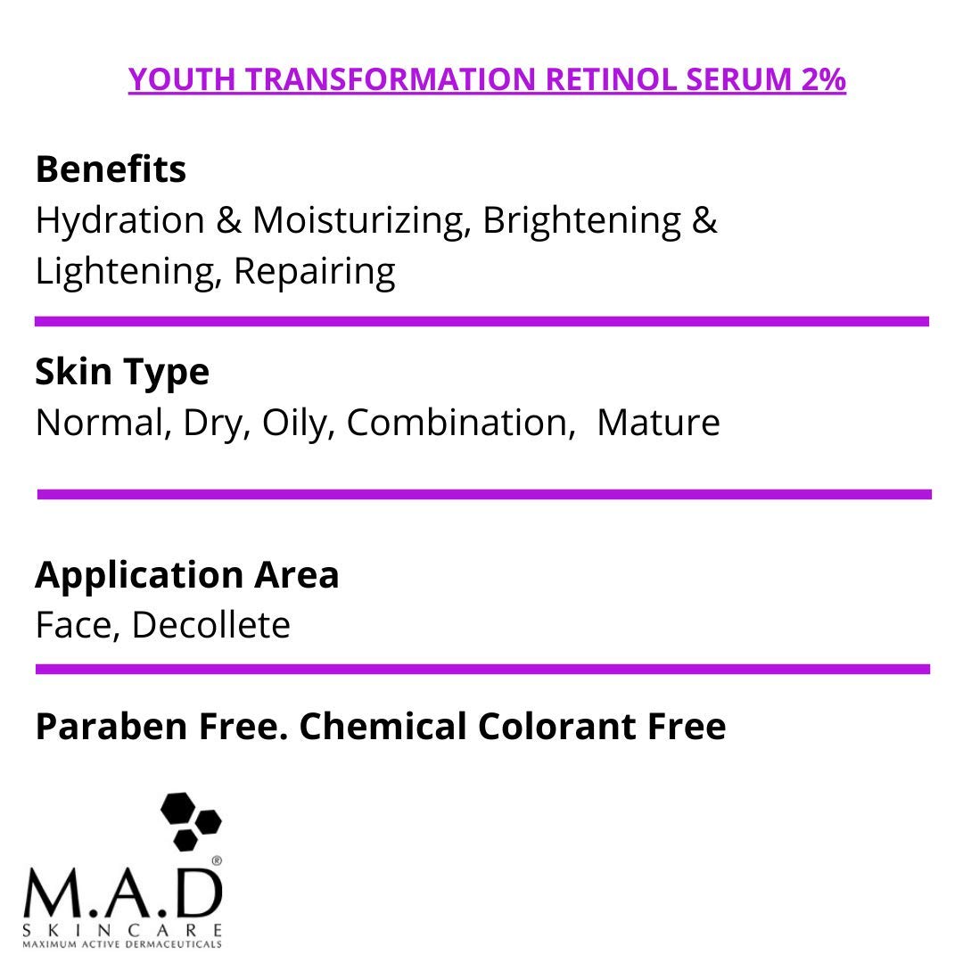 Suero Anti-Envejecimiento MAD Skincare Retinol 2% Youth Transformation 30g