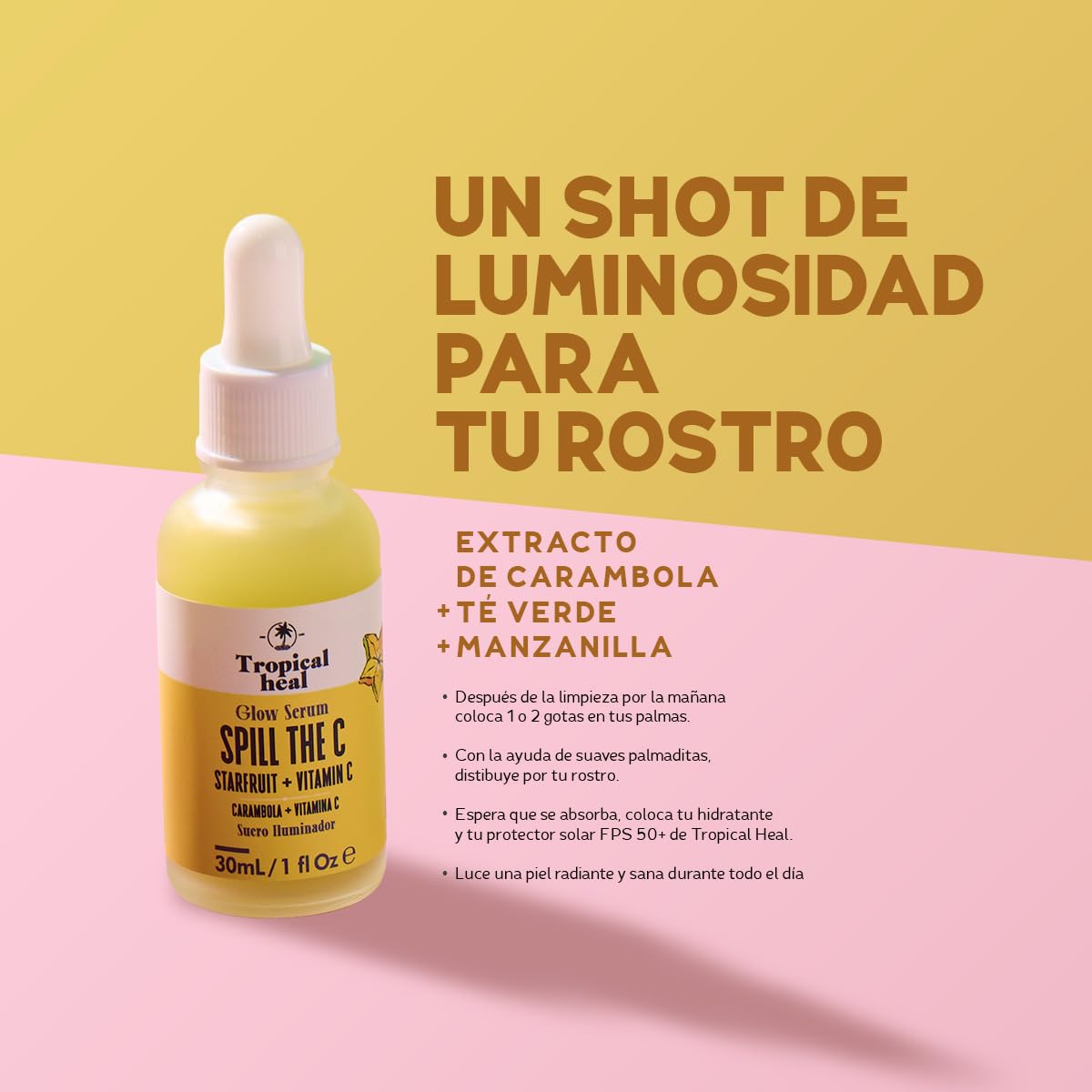 Tropical Heal - Spill The C Serum Facial Vitamina C Iluminador Antioxidante con Carambola y Ácido Ascórbico 10% - Piel Radiante y Suave, 30 ml