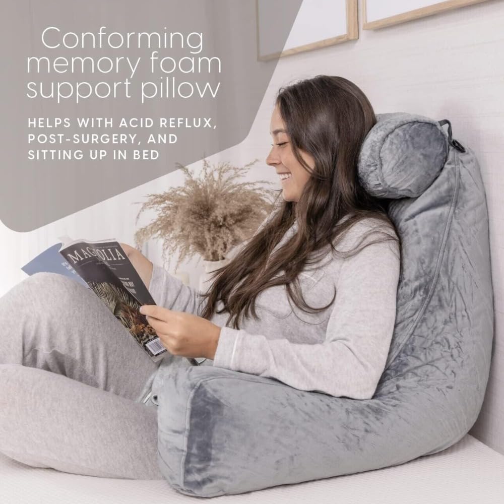 Almohada de Respaldo MIYIHA Azul con Reposabrazos Ideales para Leer y Descansar