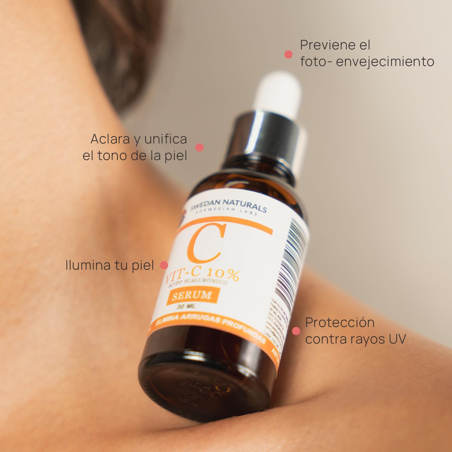 Serum Swedan Naturals Vitamina C 10% Ácido Hialurónico Luminosidad e Hidratación