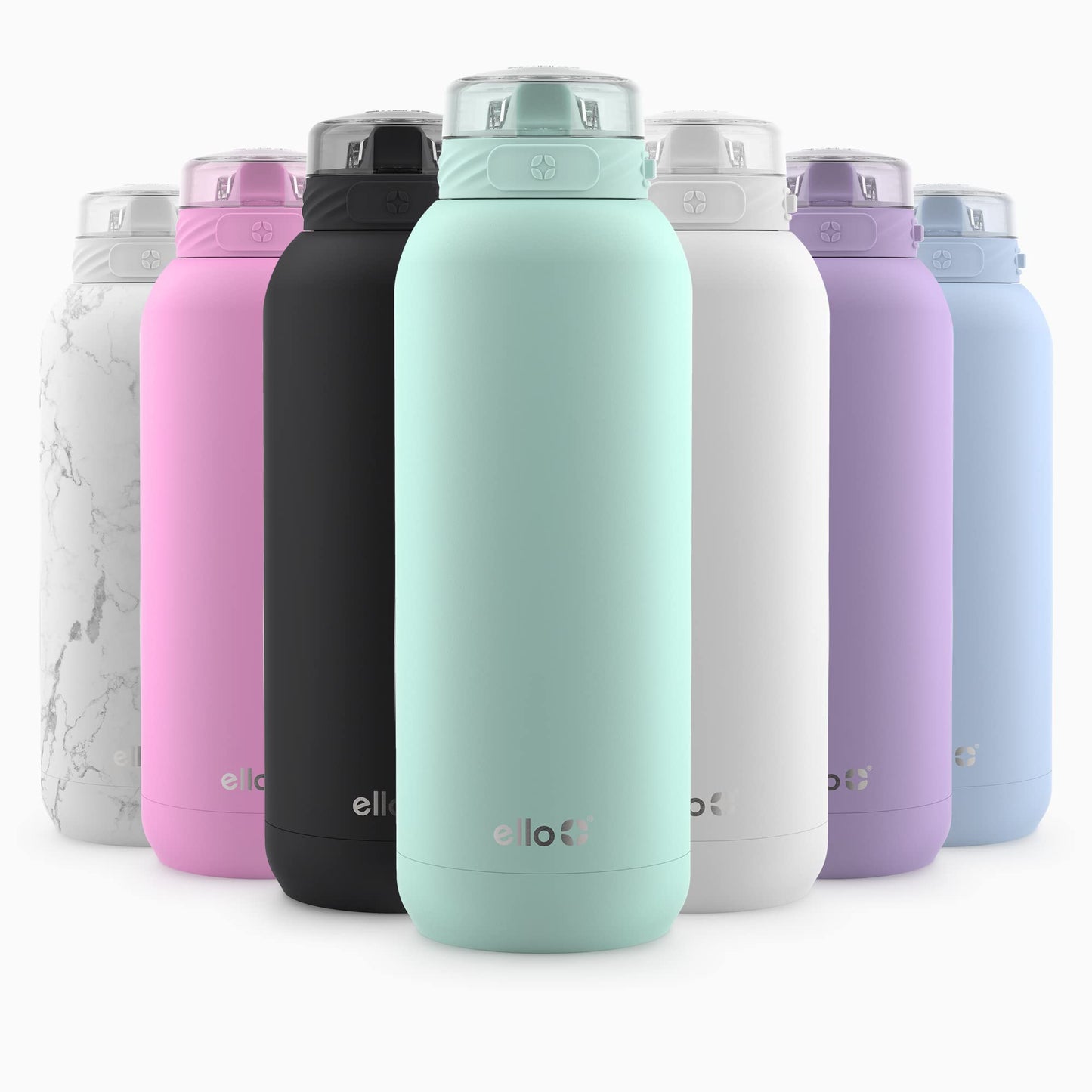 Ello Cooper - Botella de agua de acero inoxidable de 32 onzas con popote y asa de transporte, doble pared y metal aislado al aspiradora, tapa de bloqueo a prueba de fugas con boquilla de silicona
