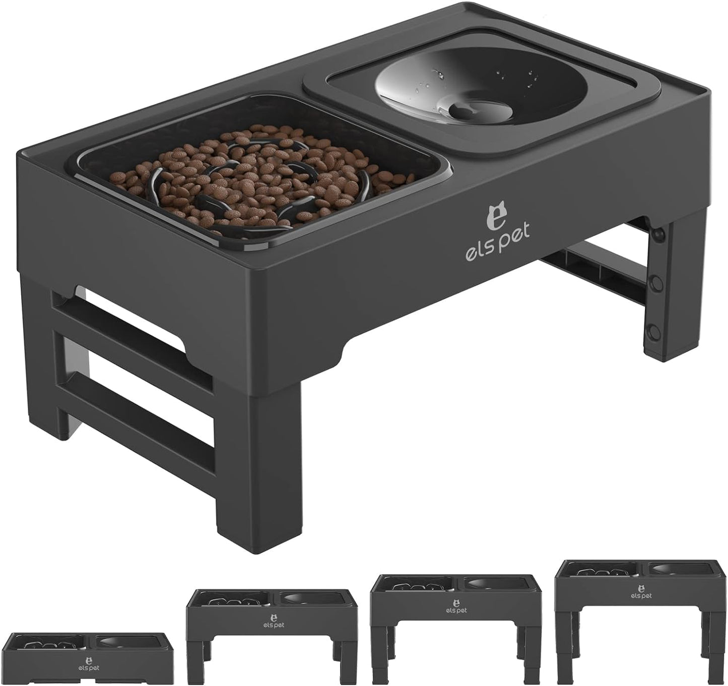 ELS PET Cuencos Elevados Para Perros, Cuenco Elevado Ajustable Para Perros Con Cuenco Para Perros De Alimentación Lenta Y Cuenco De Agua Para Perros Sin Derrames Para Perros Y Mascotas Pequeños, Media