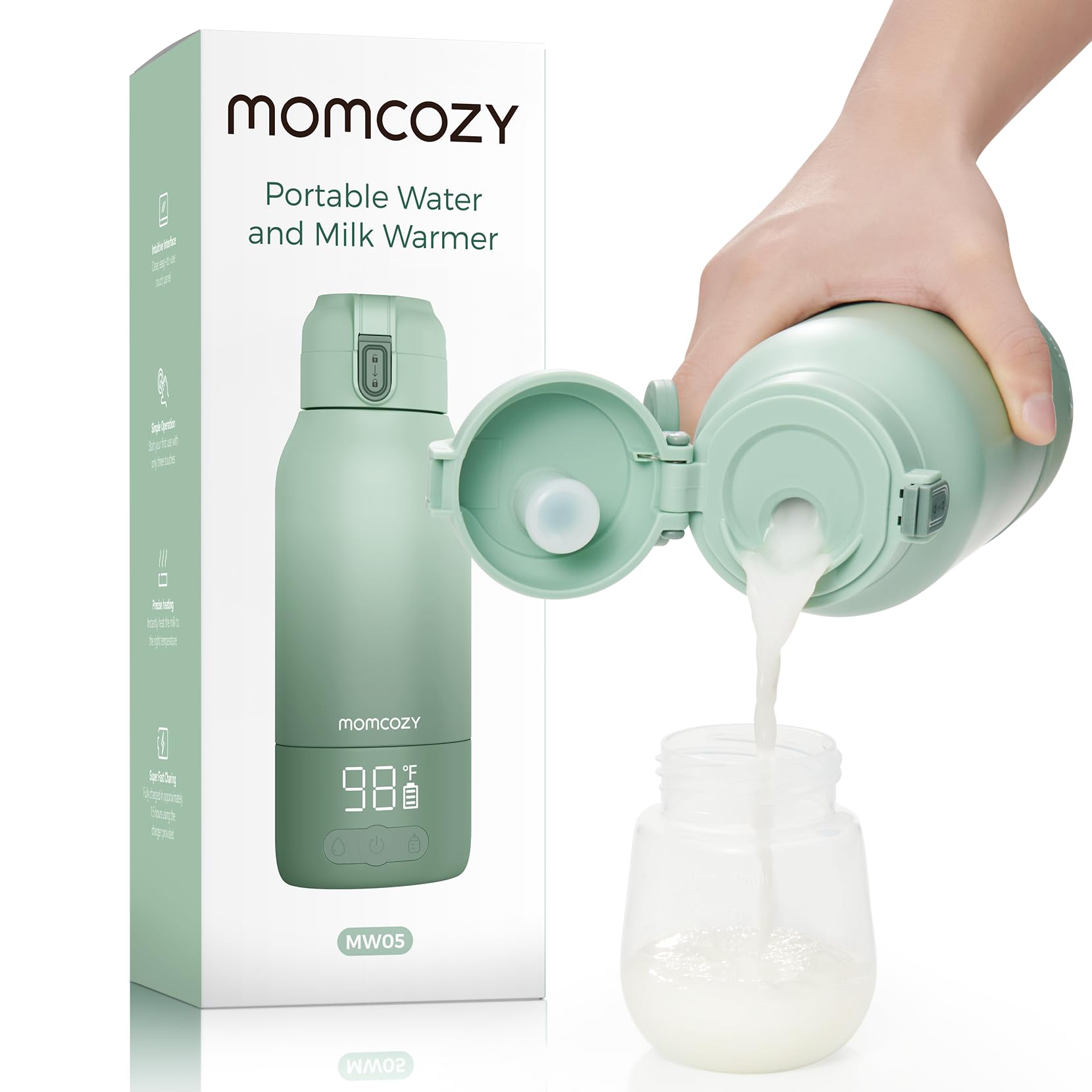 Calentador de Leche Momcozy Portátil con Doble Modo de Calentamiento y Gran Capacidad para Viajes