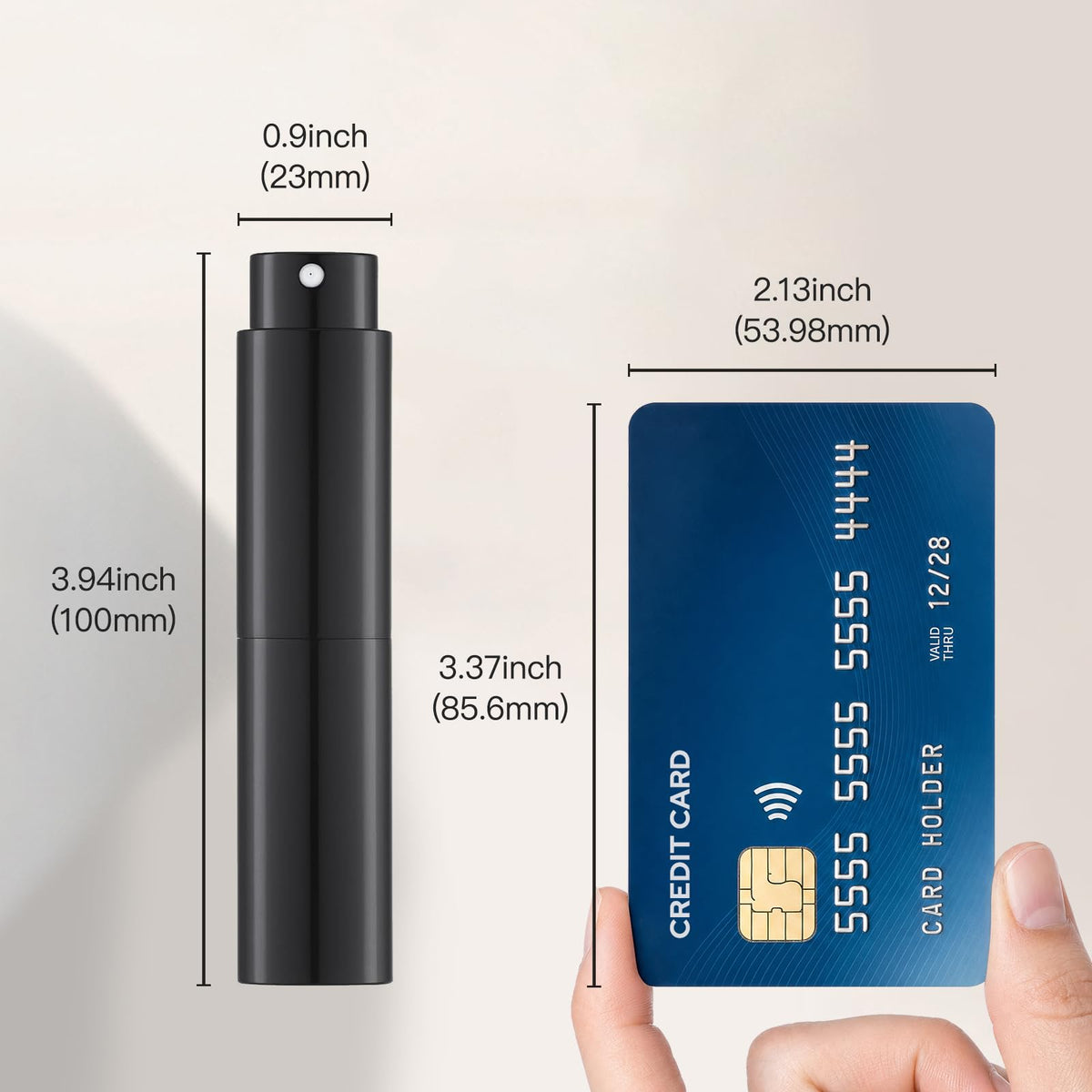 Lisapack Botella atomizadora de perfume de 8 ml para viajes (paquete de 2), dispensador de colonia vacío, pulverizador portátil (negro brillante y plateado)