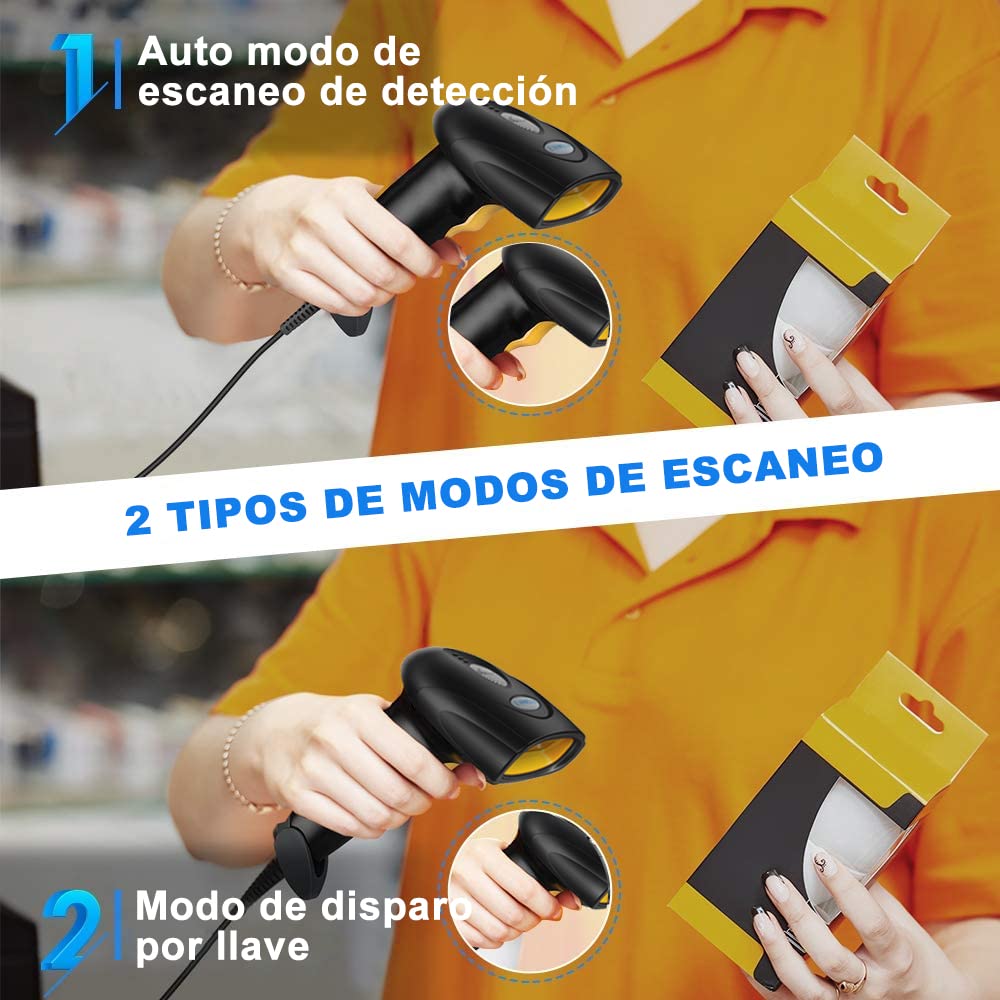 KITCHEN CHOICE Escaner Codigo de Barras,Lector Codigo de Barras Compatible con USB 2.0 Conexión por Cable, 1D Barcode Scanner Láser para Tableta, PC,con Windows、Mac、Android、Linux