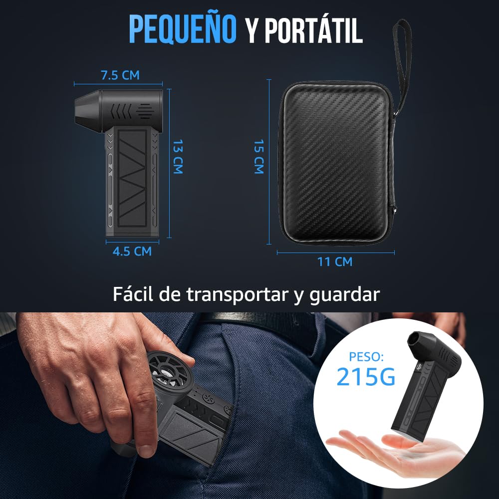 HomeChi Plumero de Aire Eléctrico, Plumero de 130000 RPM con Práctica Luz Nocturna y Cepillo, Sopladoras Recargable con Bolsa organizadora para Muebles Limpieza de Teclado y PC