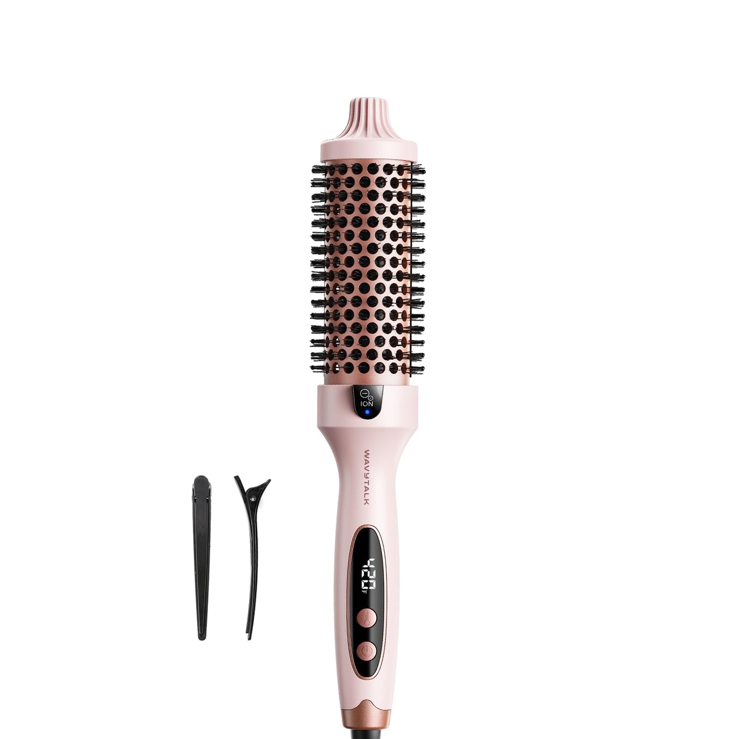 Wavytalk - Cepillo térmico de 1.5 pulgadas para un aspecto de soplado, doble voltaje, rosa, Sakura, cerámica de turmalina, tecnología de iones negativos, 5 ajustes de temperatura, menos daño