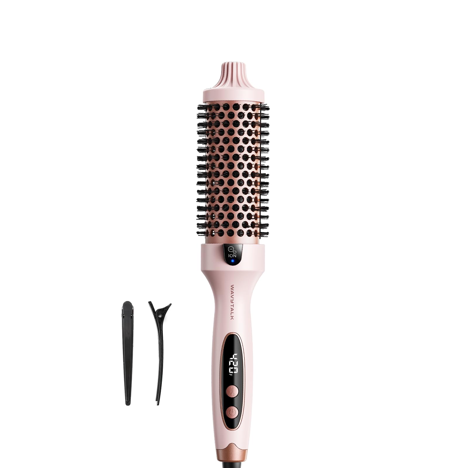 Wavytalk - Cepillo térmico de 1.5 pulgadas para un aspecto de soplado, doble voltaje, rosa, Sakura, cerámica de turmalina, tecnología de iones negativos, 5 ajustes de temperatura, menos daño