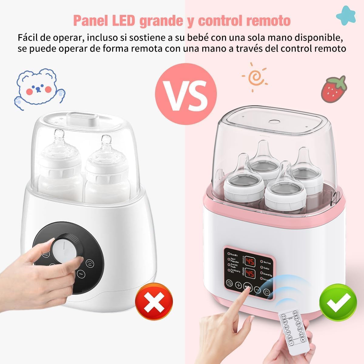 Calentador de Biberones, Esterilizador de Biberones Multifuncional 9 en 1, Calienta Biberon para Bebe Portátil, Apto para 4 Biberones, Pantalla LCD Control Preciso de Temperatura, Modo Constante de 24H