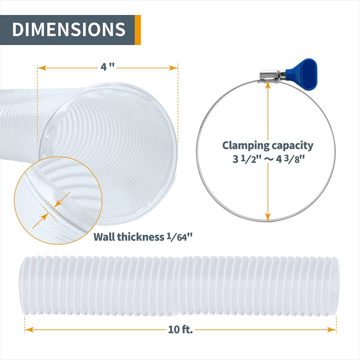 Manguera Flexible de Recolección de Polvo POWERTEC Transparente con Abrazaderas