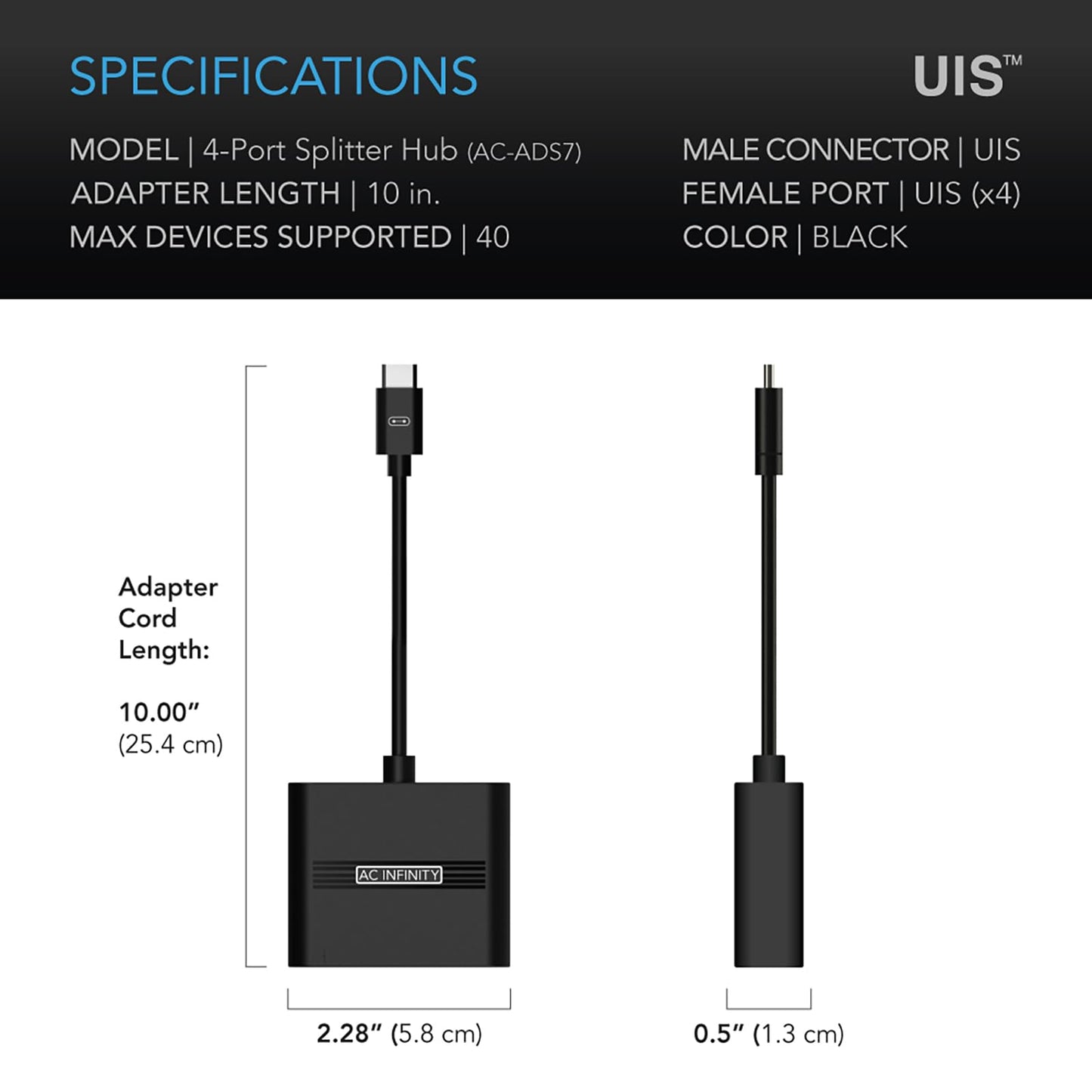 Adaptador UIS Splitter Hub AC Infinity 4 Puertos para Luces LED de Crecimiento, Ventiladores de Motor EC y Humidificadores