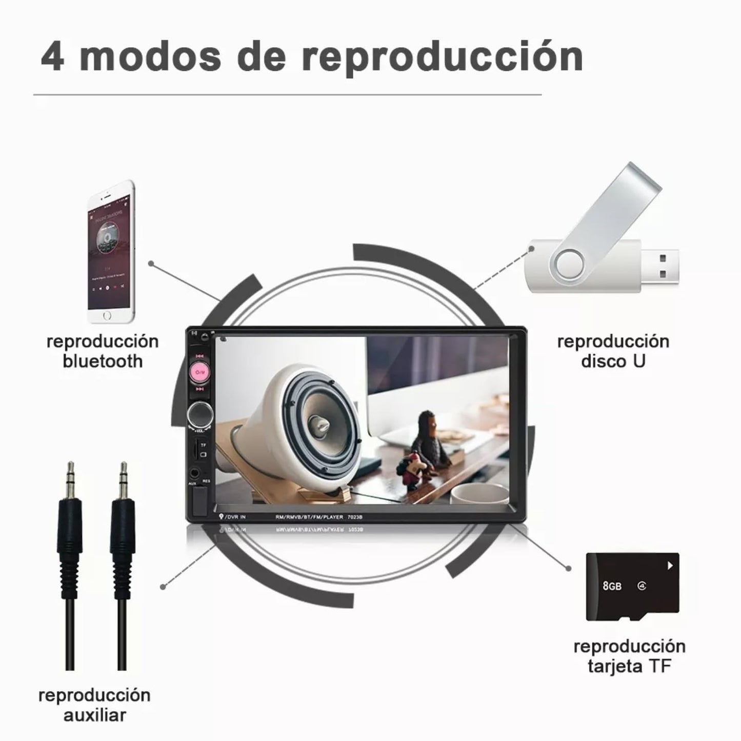 HIMICAR Autoestéreo 2DIN con CarPlay y Android Auto, Pantalla Táctil 7", Bluetooth, Cámara Reversa, USB/AUX/TF, Compatible con Nissan Chevrolet VW Ford