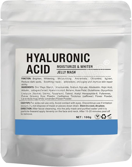 Polvo de Ácido Hialurónico para Suero Facial DIY - Fórmula de Cuidado de Hidratación de la Piel - Grado Cosmético Natural - 100g (1 Pack)