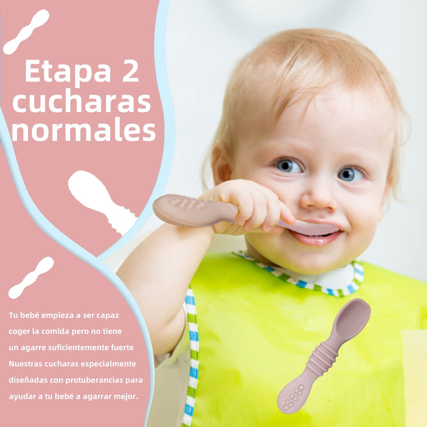 LEIDSANY Cucharas para bebe, cucharas de silicio para dietas de entrenamiento, silicona suave no contiene BPA, ejerce hábitos alimenticios independientes, aptos para bebe de todas etapas(Rosa)