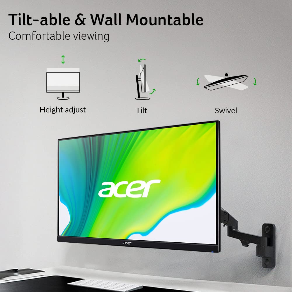 acer KC242Y Hbi Monitor de Oficina para Juegos de 23.8" Full HD (1920 x 1080) de Marco Cero | Tecnología AMD FreeSync | 100Hz | 1ms (VRB) | Luz Azul Baja | Inclinación | Puertos HDMI y VGA, Negro
