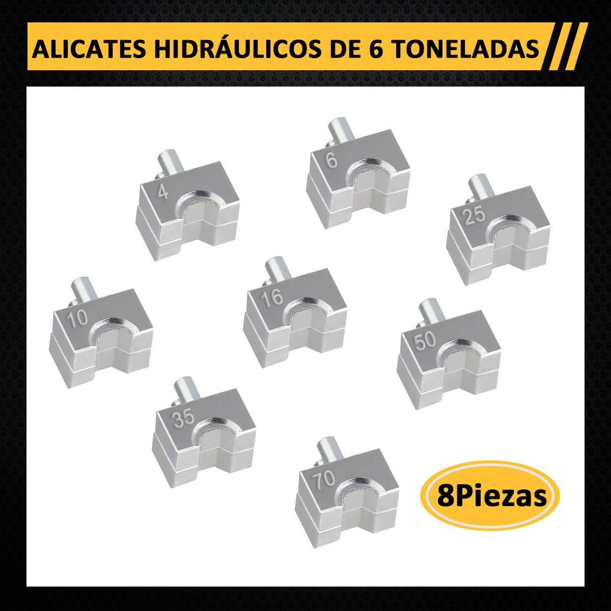 Bowoshen Pinza Crimpadora Hidráulica de 8 Toneladas, Herramienta de Ponchadora Hidráulico Y Cortador de Cable Con 8 Pares de Estuche (4, 6, 10, 16, 25, 35, 50 Y 70 mm)