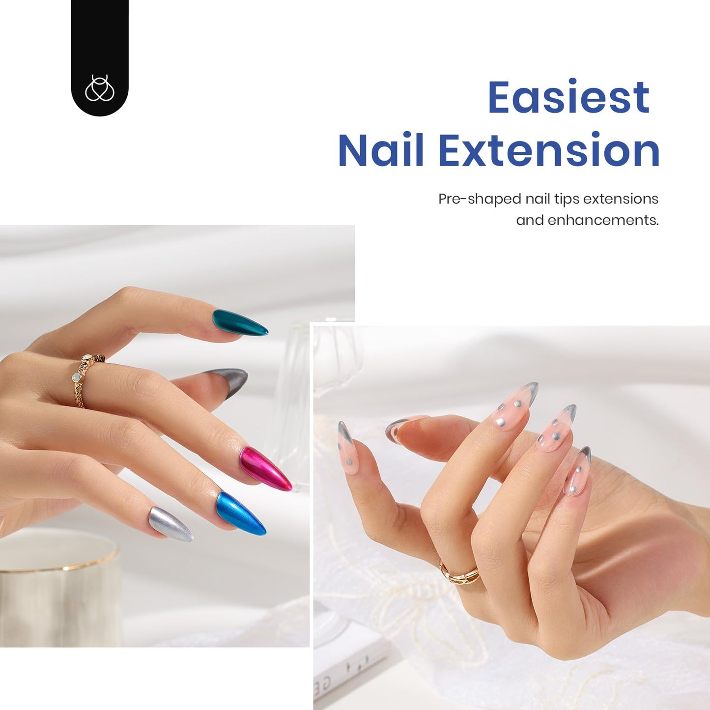 Beetles Kit de uñas de gel fácil juego de extensión de uñas, 500 piezas preformadas de gel suave de almendra mediana con base de gel de pegamento multiusos 5 en 1, lámpara de uñas LED UV para arte de uñas, regalos para el hogar para niñas