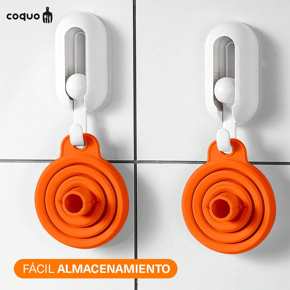 COQUO - Set 2 Piezas - Embudos Plegables de Silicón Calidad Premium (Naranja)