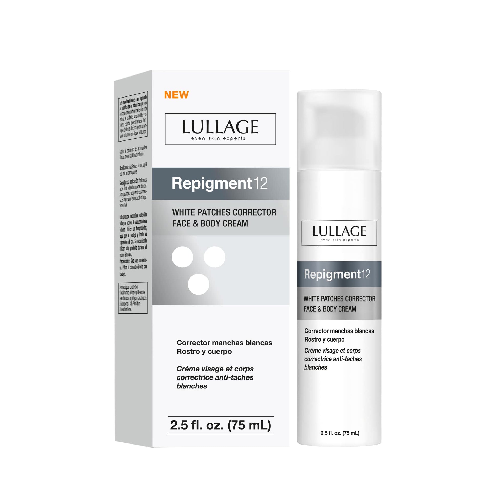 LULLAGE, Repigment 12, Crema correctora para Manchas Blancas en Cara y Cuerpo, Apta para Todo Tipo de Piel, 75 ml