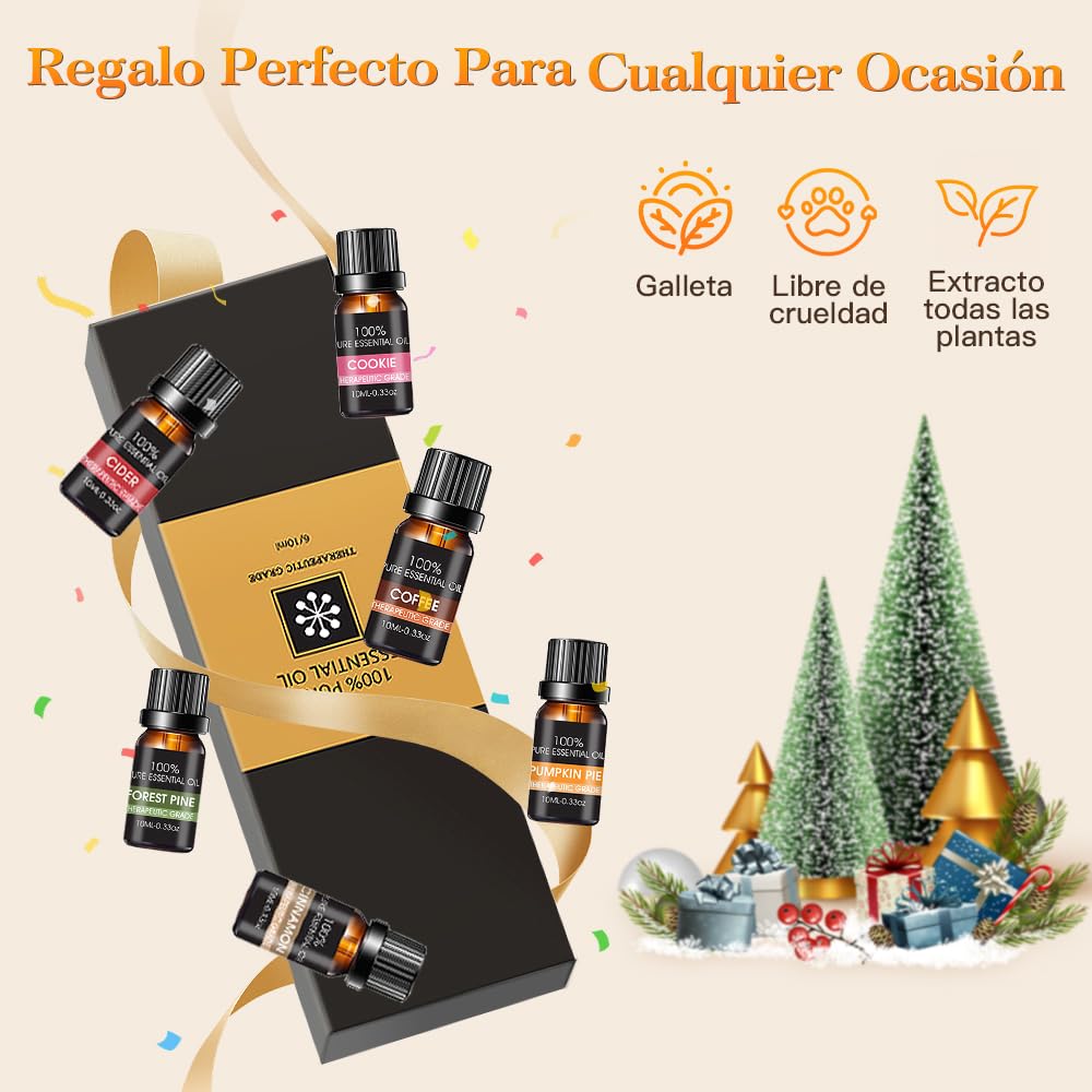 Aceites Esenciales EASYTAO Natural Sidra Café Tarta de Calabaza Pino Silvestre Galleta Vinnamon para Aromaterapia y Difusores