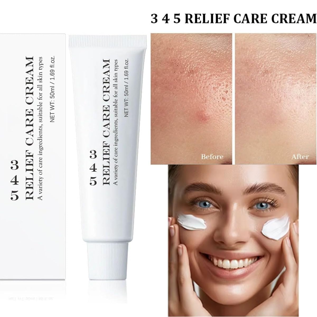 Crema Facial Reparadora Intensiva 345 Relief, Hidratante Calmante Coreana - 50ml (2 unidades) - ¡Recupera la salud y luminosidad de tu piel! - Cuidado facial de calidad con ingredientes naturales - ¡Atrévete a lucir radiante!