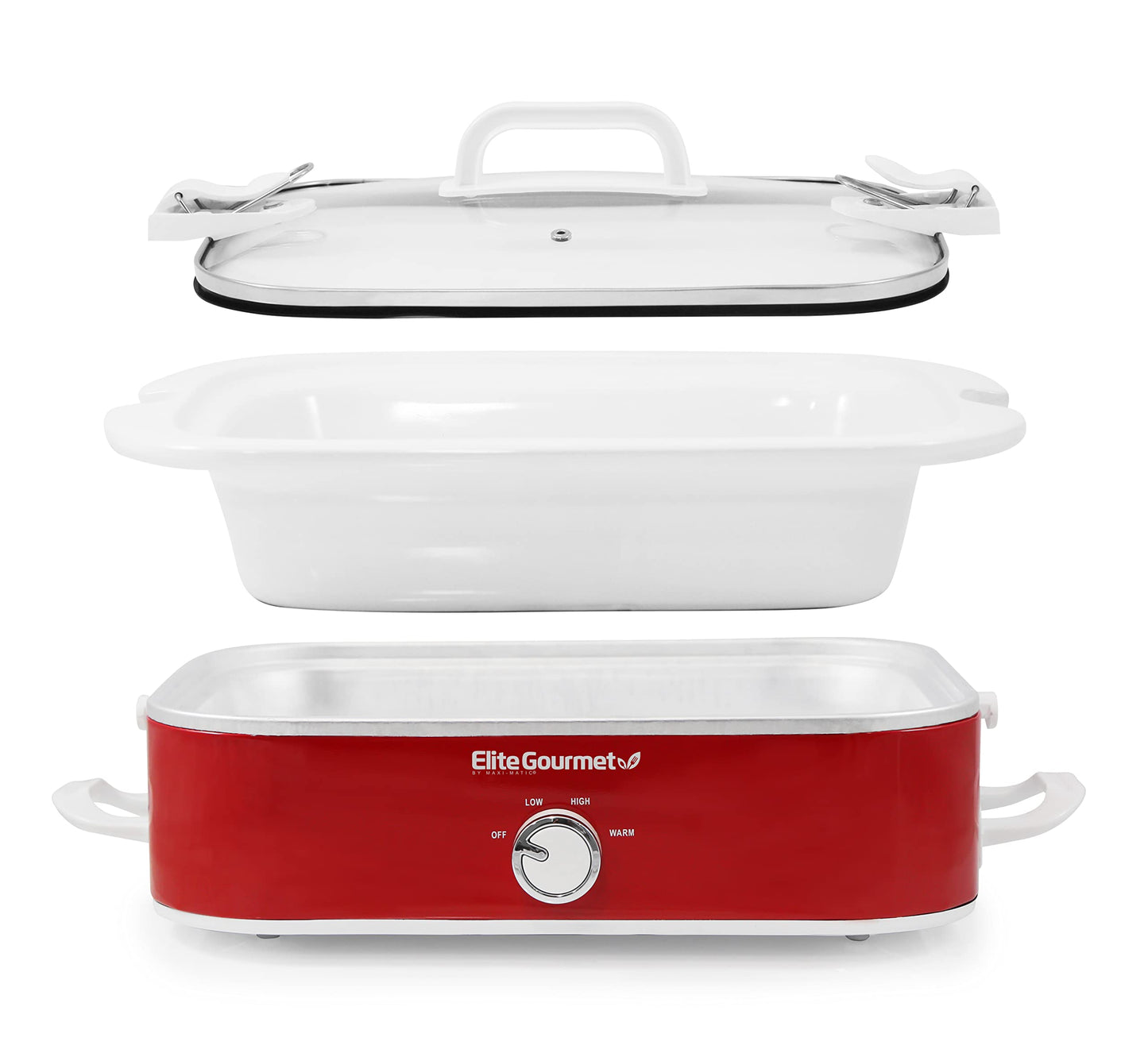 Elite Gourmet MST-5240 Slow Cooker, Locking, Adjustable Temp, Keep Warm Dishwasher-Safe Glass Lid & Casserole Dish, 3.5QtCapacity, 3.5Qt Capacity, Red
