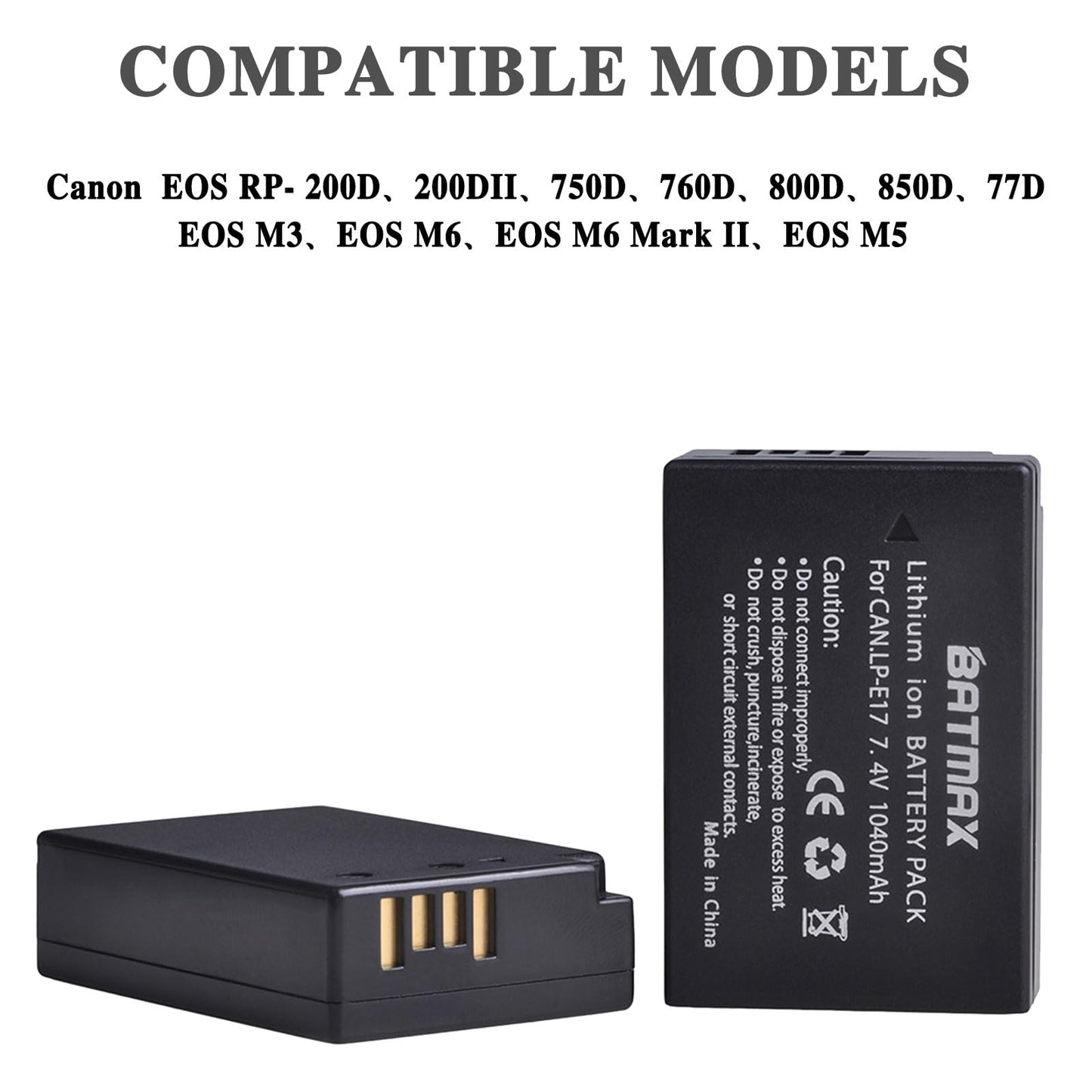 Batmax - Paquete de 2 baterías LP-E17 + cargador LED para Canon EOS Rebel SL2 SL3 T6i T6s T7i, EOS M5 M3 M6, M6 mark2, 77D 200D 250D 750D 760D 800D 8000D RP cámara réflex digital