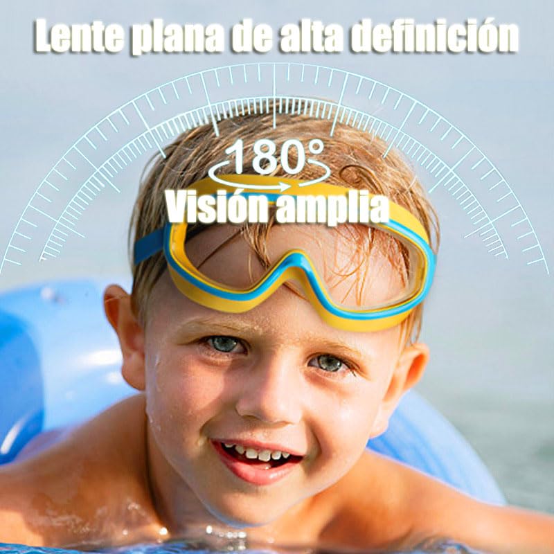 MARIA D - Goggles de Natacion,Gafas de Gorro de Natacion para Ninos,Patrón de Tiburón Amarillo Azul,Kit de Natación 3 en 1 Equipo Silicona, Antivaho, Resistentes a Los Rayos UV, Visión Amplia y Clara