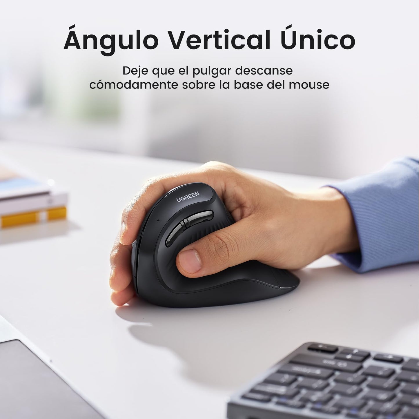 Mouse Ergonómico Inalámbrico UGREEN Negro con 5 Botones y Bluetooth Ideal para Windows, Linux, Mac, Android y Chrome