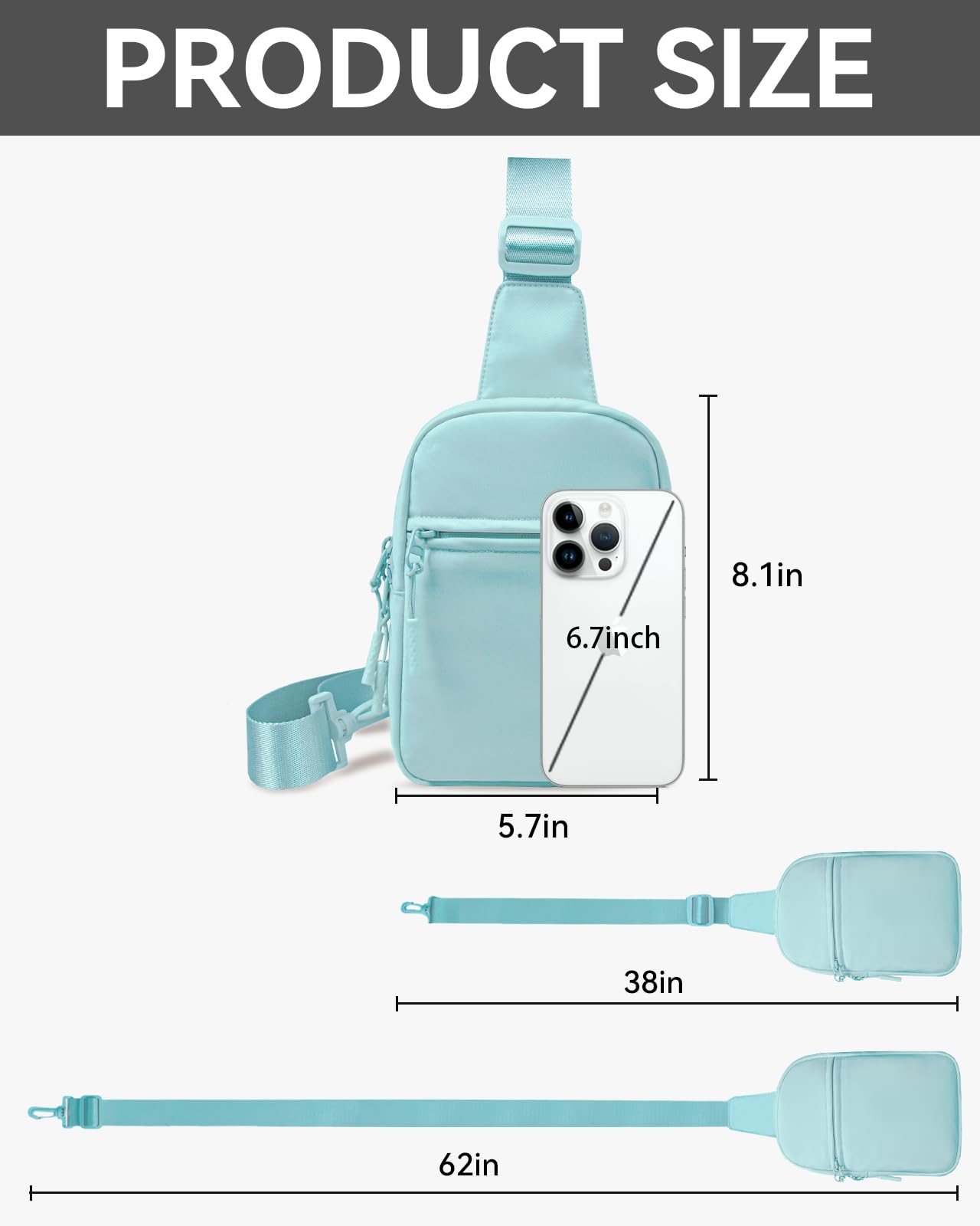 Bolso bandolera pequeño para mujeres y hombres, riñonera bandolera con correa ajustable, bolsa de pecho para correr y ciclismo, Azul/claro