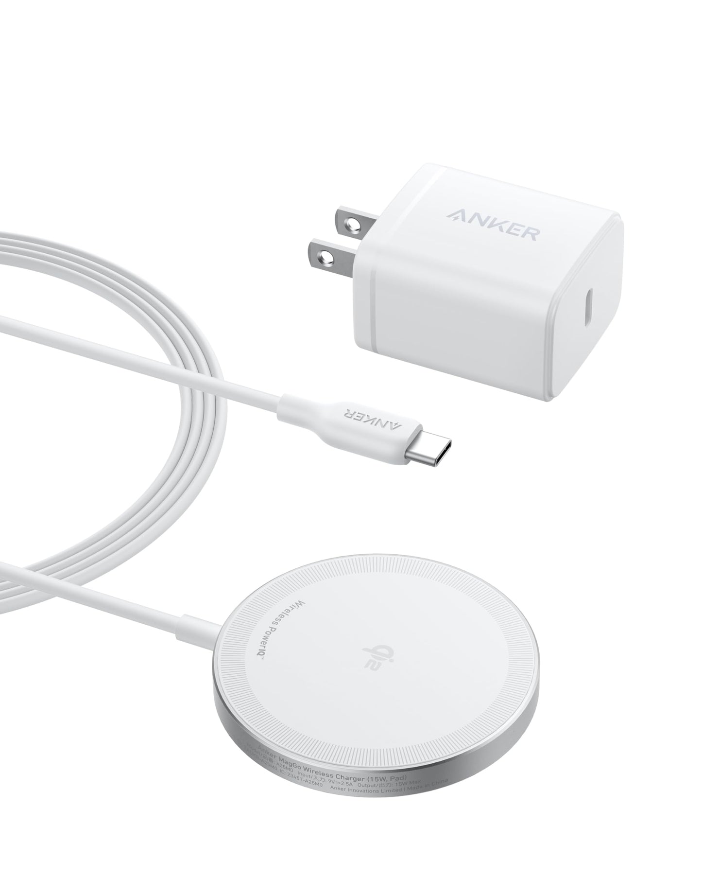 Anker MagGo Cargador Inalámbrico iphone,Base de Carga Inalámbrica y Magnética,Ultrarápida 15W Qi2 Certificado Compatible con MagSafe,para iPhone 15/15 Plus/15 Pro/15 Pro Max/14/13 Series (Sin Enchufe)