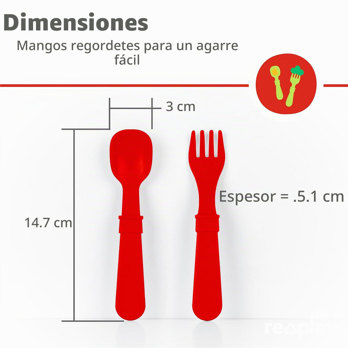 Re Play - Tenedores y cucharas para niños pequeños, paquete de 8 sin estuche de transporte, 4 tenedores para niños con puntas redondeadas y 4 cucharas profundas para niños pequeños, utensilios de 0.2