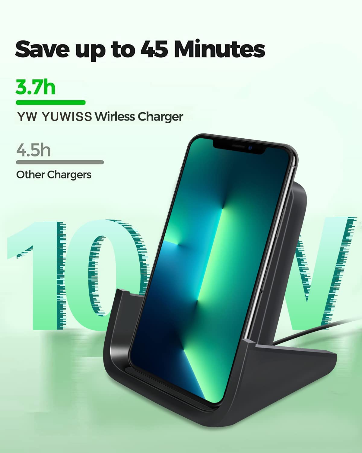 Cargador Inalámbrico YUWISS Negro Certificado Qi para iPhone y Galaxy