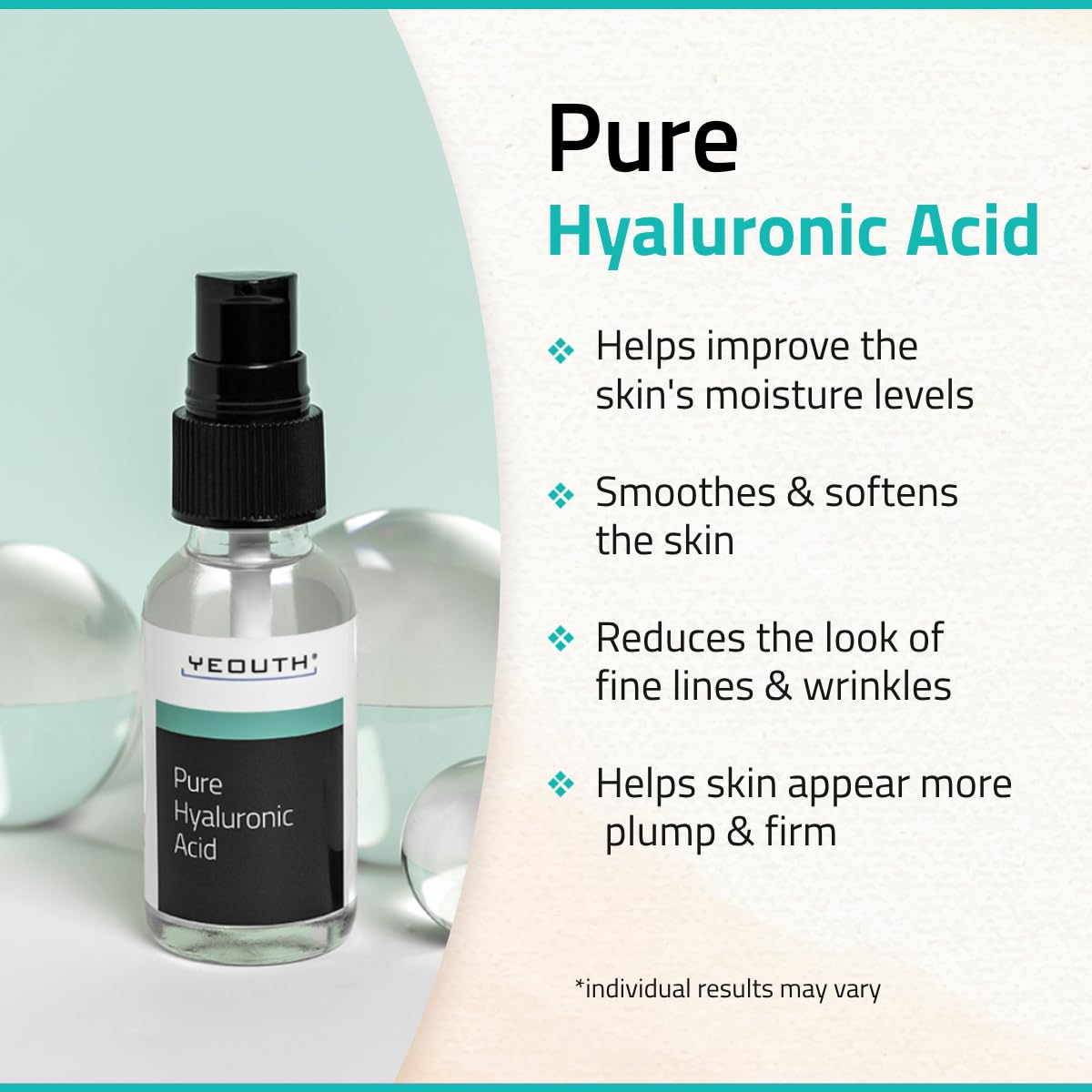YEOUTH Acido Hialuronico Puro Serum Facial, Sérum Anti-rides à L'Acide Hyaluronique pour le Visage 100%, Cadeaux pour Femmes/ Hommes, Biologique, Végétalien, Fabriqué aux USA 30ml